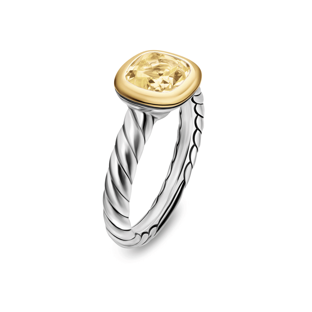 David Yurman Mercer Color Stone Ring Sterling Silver with 18K Yellow Gold and Champagne Citrine, 7mm