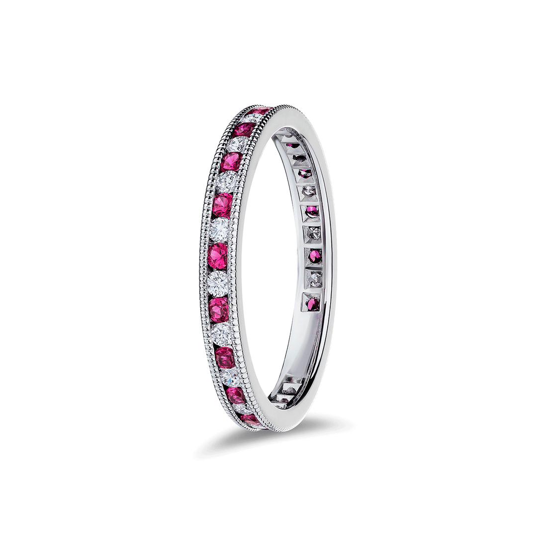 Platinum Ruby .38 Total Weight and Diamond Eternity Channel Band
