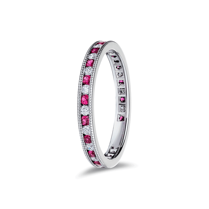 Platinum Ruby .38 Total Weight and Diamond Eternity Channel Band