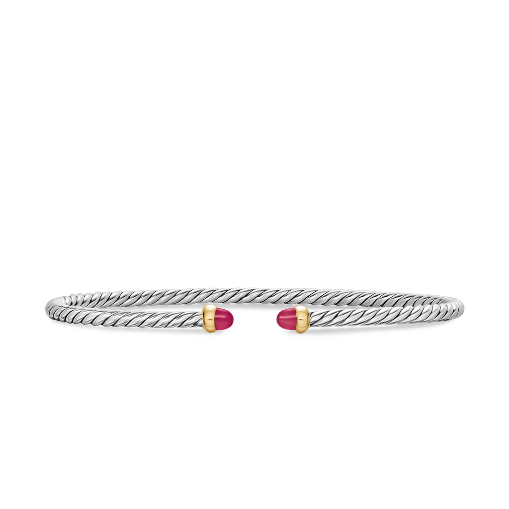 David Yurman Micro Cable Flex® Bracelet Sterling Silver with 14K Yellow Gold and Rubies, 2.6mm
