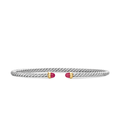 David Yurman Micro Cable Flex® Bracelet Sterling Silver with 14K Yellow Gold and Rubies, 2.6mm