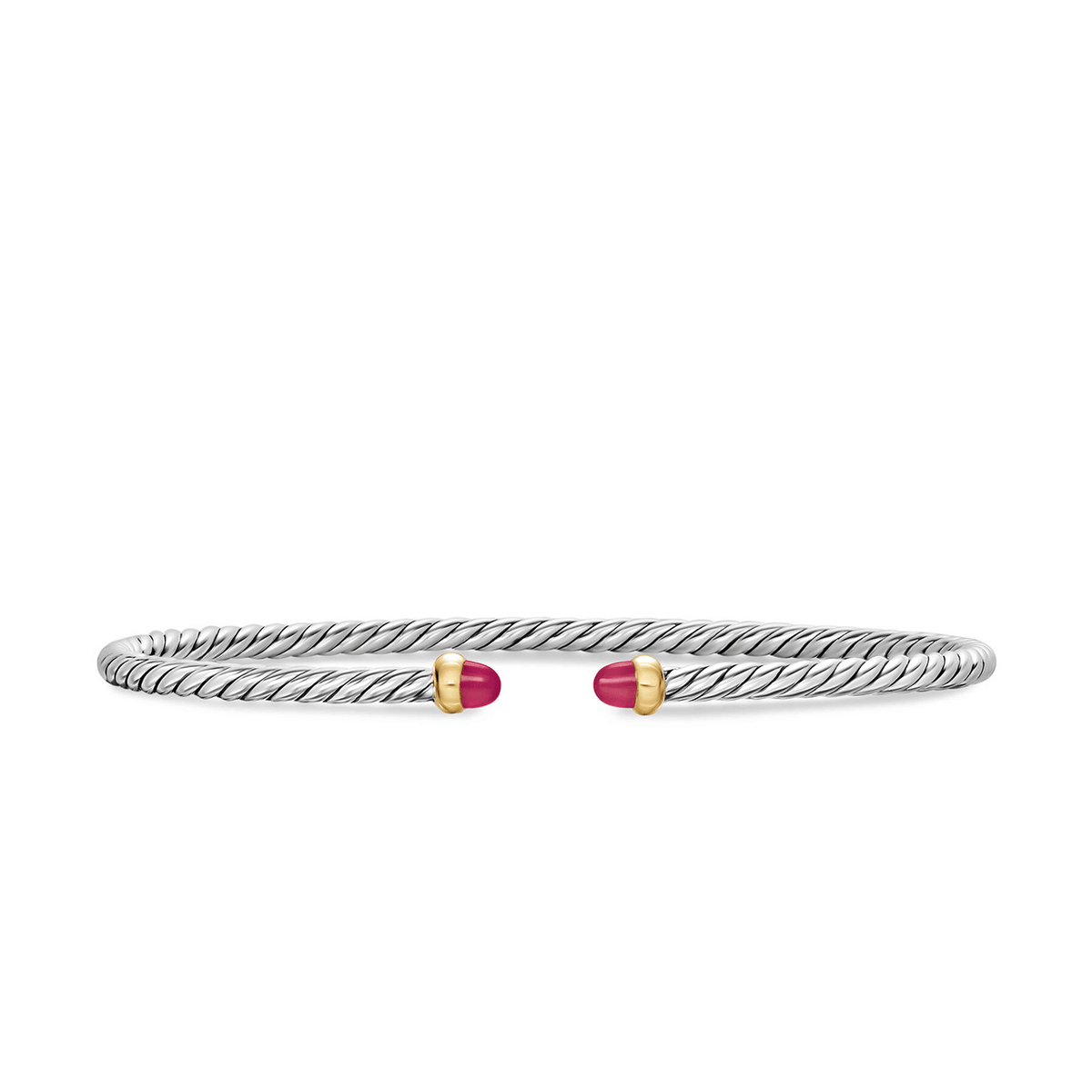 David Yurman Micro Cable Flex® Bracelet Sterling Silver with 14K Yellow Gold and Rubies, 2.6mm