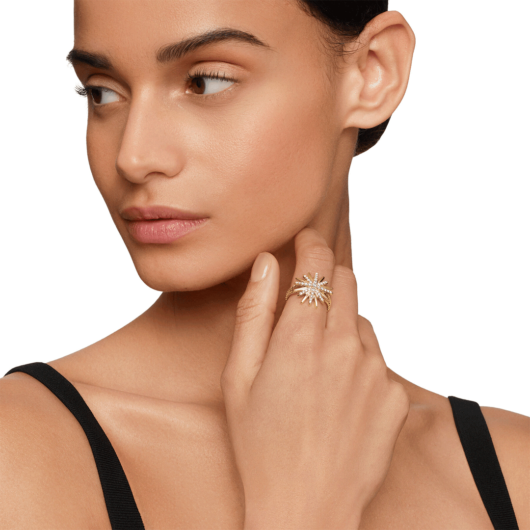 David Yurman Starburst Ring in 18k Yellow Gold with Pavé Diamonds,SZ7