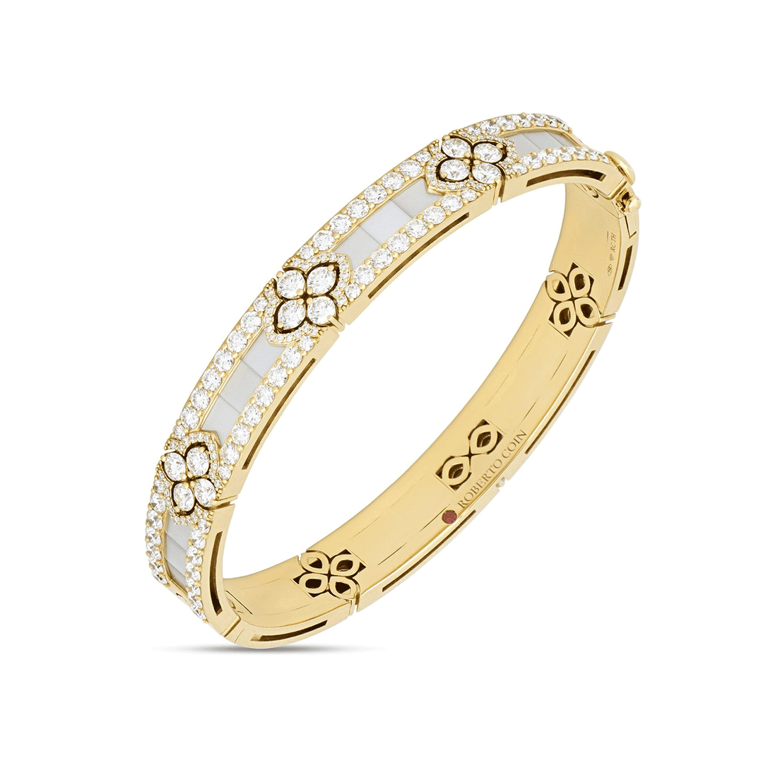 Roberto Coin Love in Verona 18k Yellow Gold Mother Of Pearl and Diamond Bangle