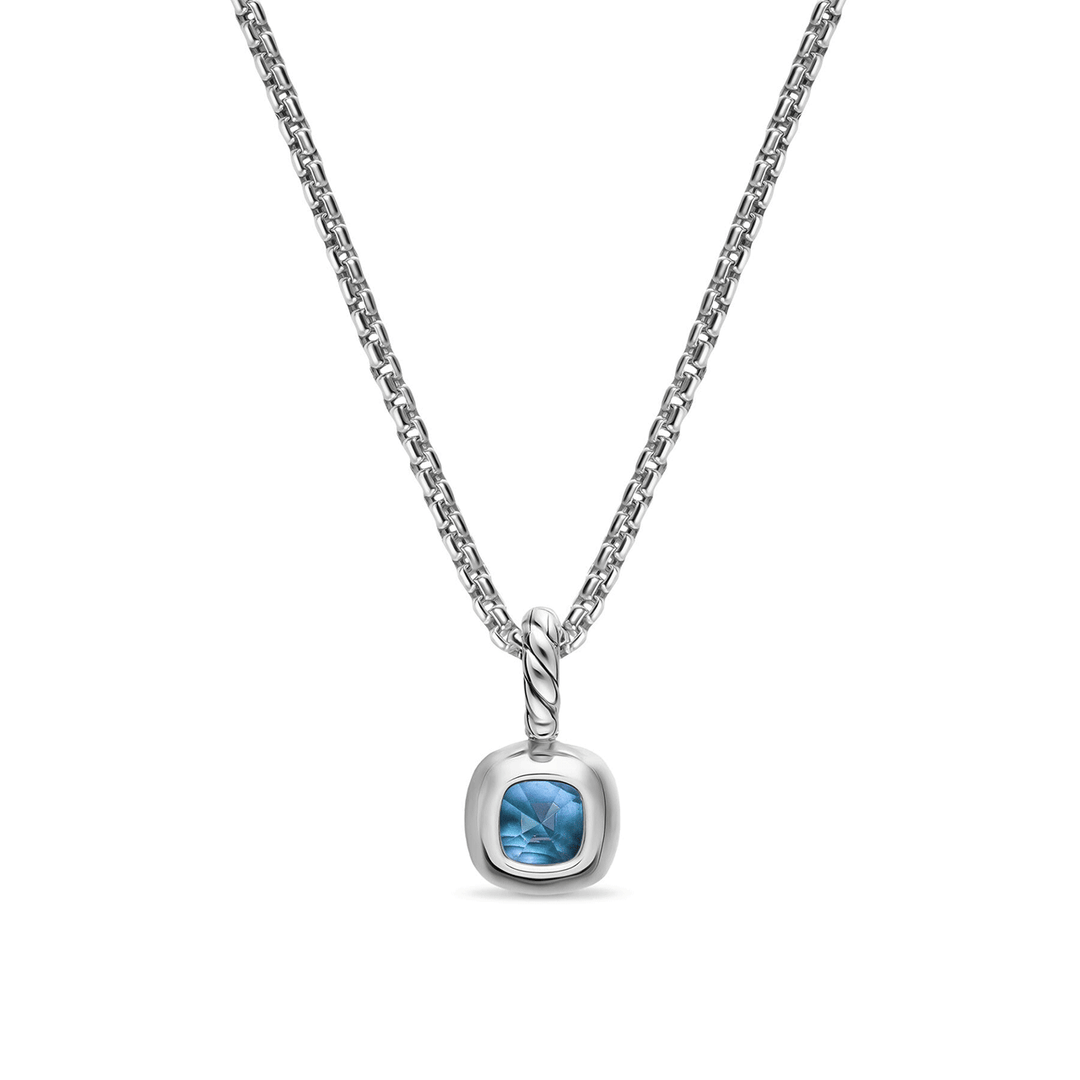David Yurman Mini Cushion Cut Amulet Sterling Silver with 14K Yellow Gold and Hampton Blue Topaz, 5.5mm