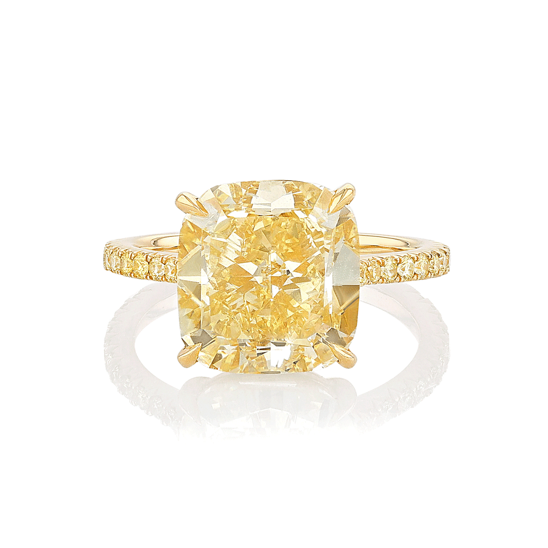 18k Yellow Gold and Fancy Yellow Diamond Center 7.73 Total Weight Ring