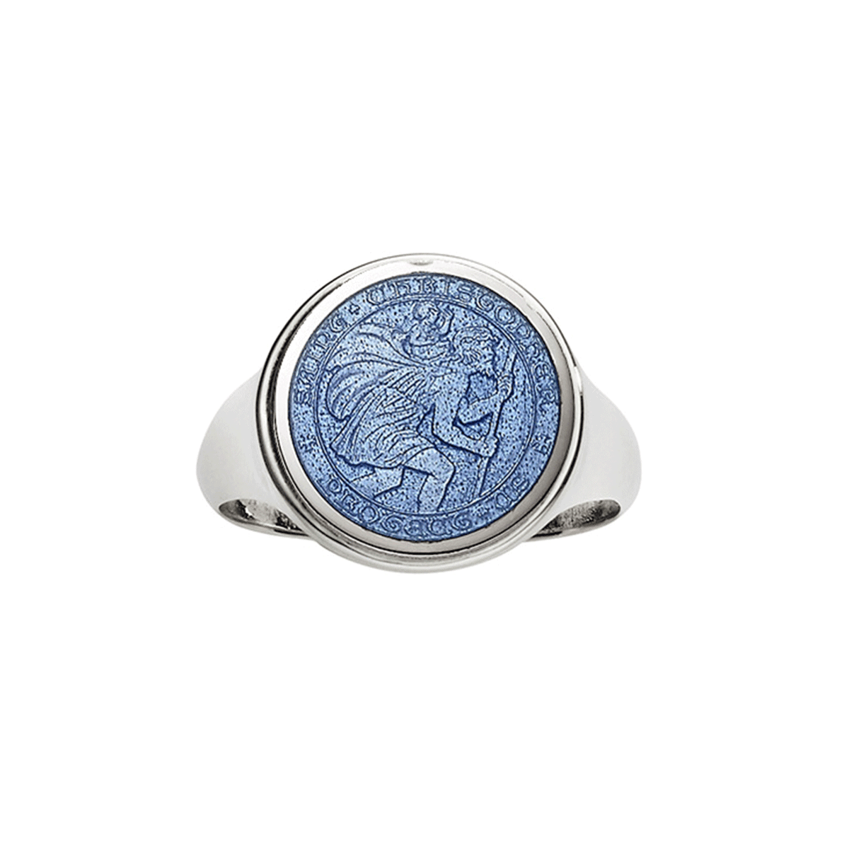 St. Christopher Silver and French Blue Ring