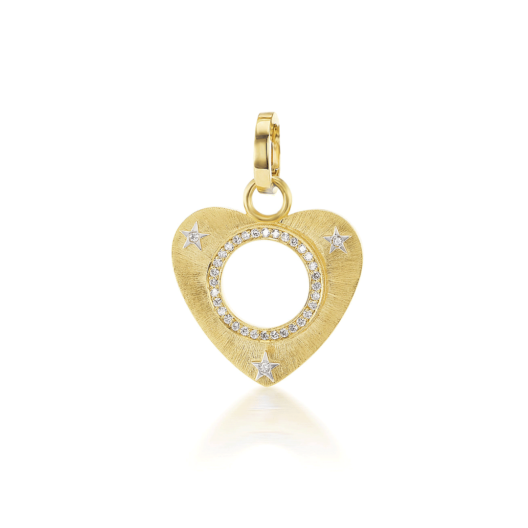 18k Yellow Gold Open Heart Diamond .22 Total Weight Charm