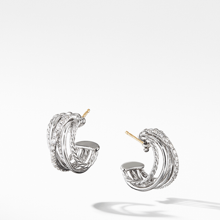 David Yurman The Crossover Collection Huggie Hoop Earrings with Diamonds