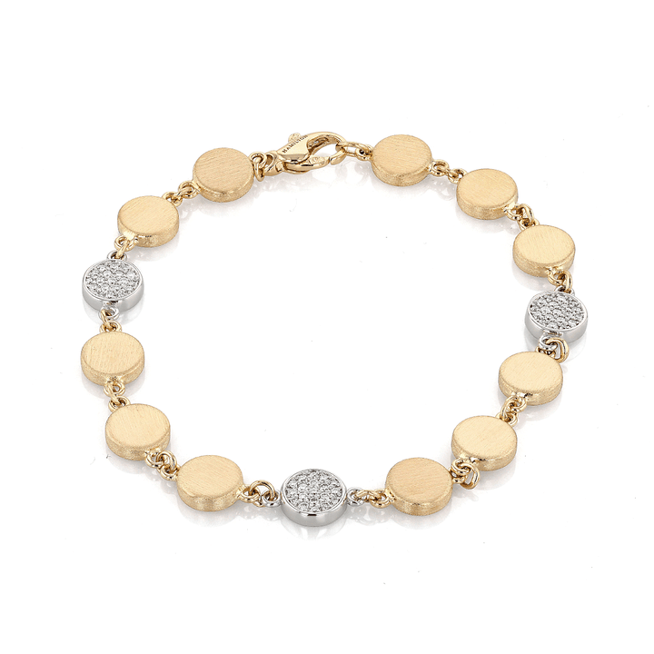 14k Yellow and White Gold and .88 Total Weight Diamond Satin Disc Bracelet