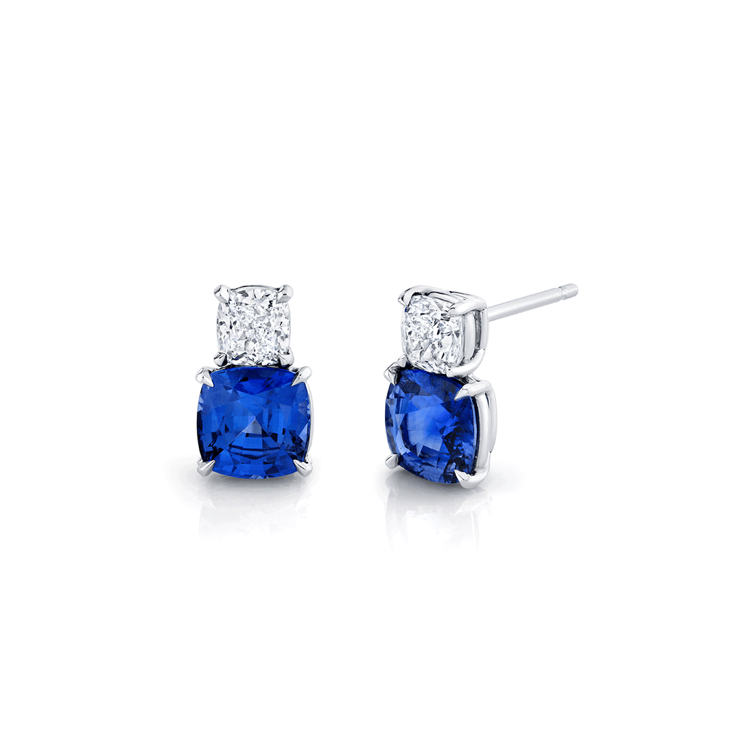 Platinum and Cushion Cut Sapphires 4.25 Total Weight Earrings