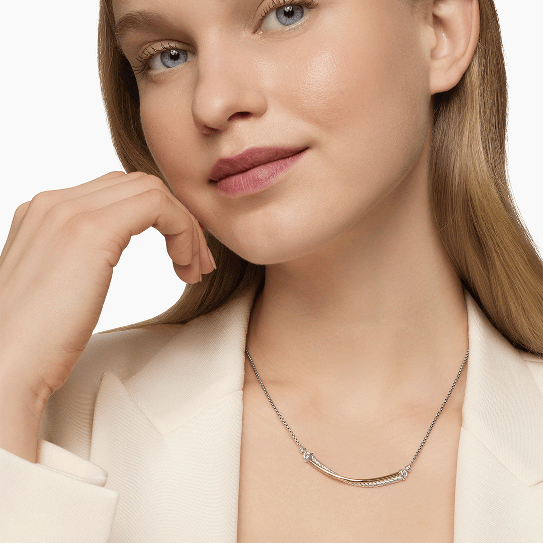 David Yurman Crossover Bar Necklace Sterling Silver with 18k Yellow Gold