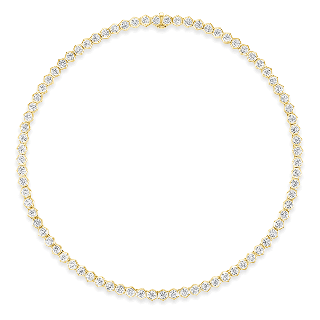 18k Gold and Diamond 14.08 Total Weight Hexagon Line Necklace