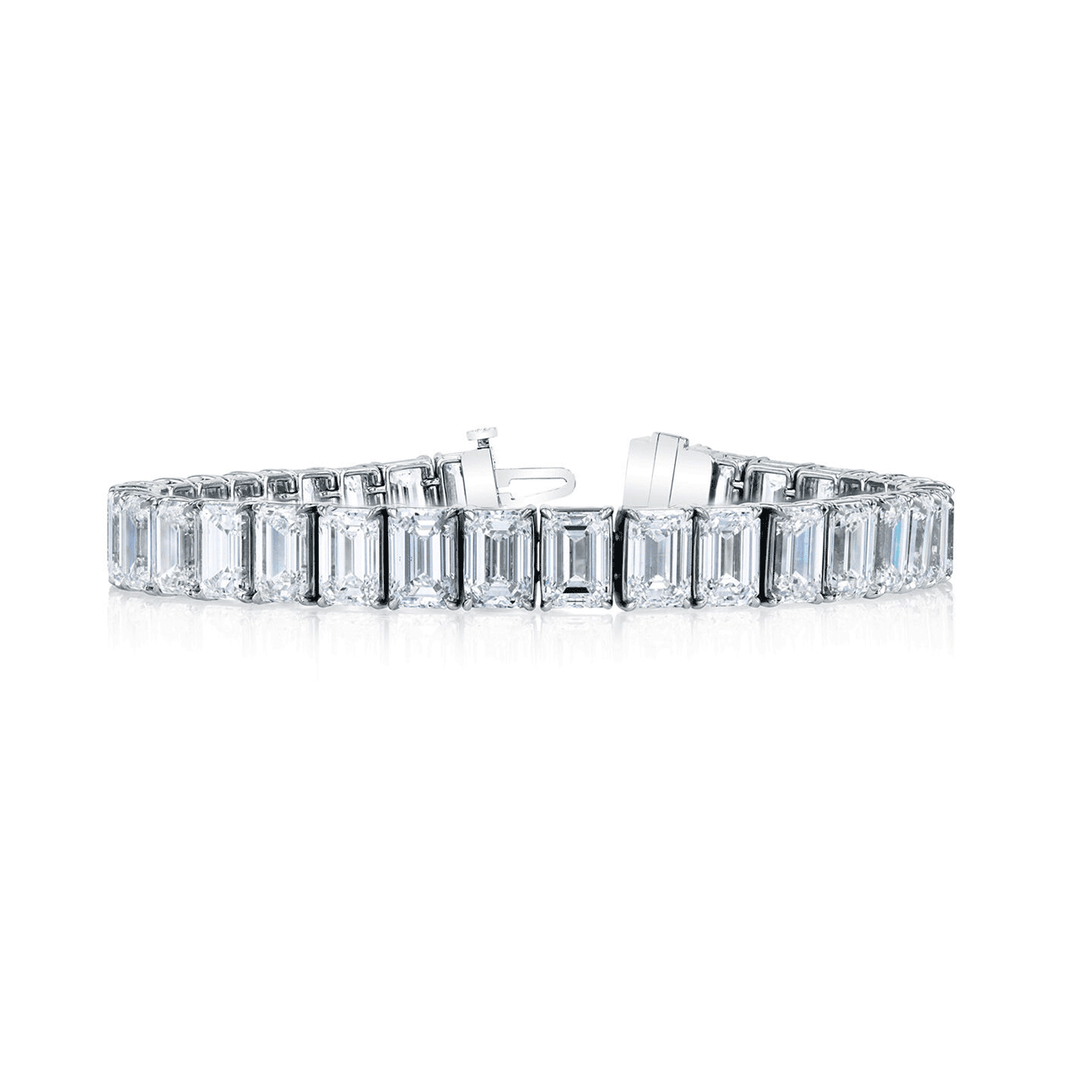 Platinum and 7.48 Total Weight Emerald Cut Diamond Line Bracelet