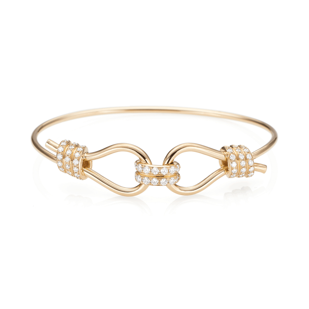 Hamilton 1970's Collection 18k Yellow Gold and 1.00 Total Weight Diamond Double Hook Bracelet