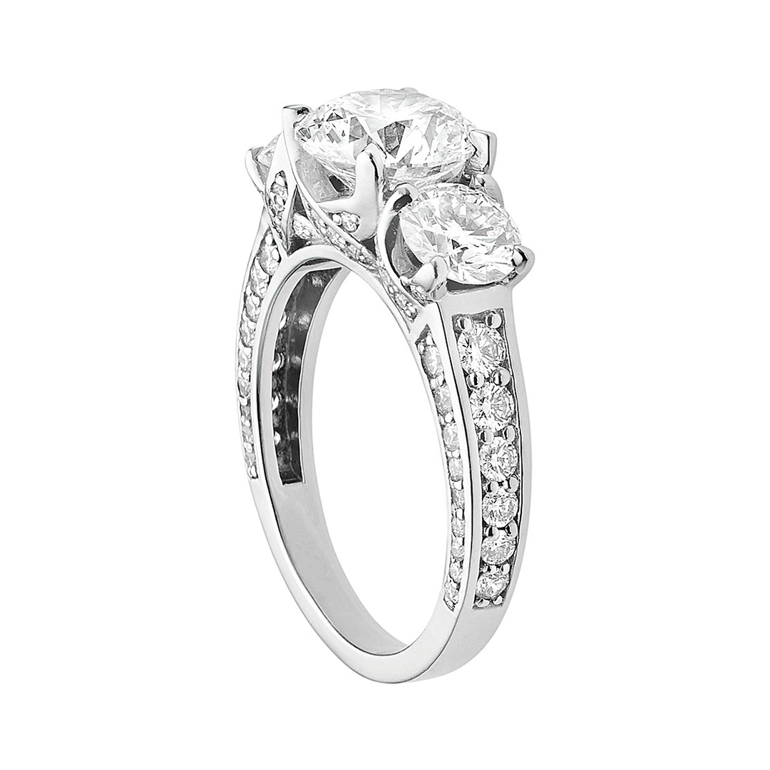 1912 Three Stone 18k White Gold Engagement Mounting Ring