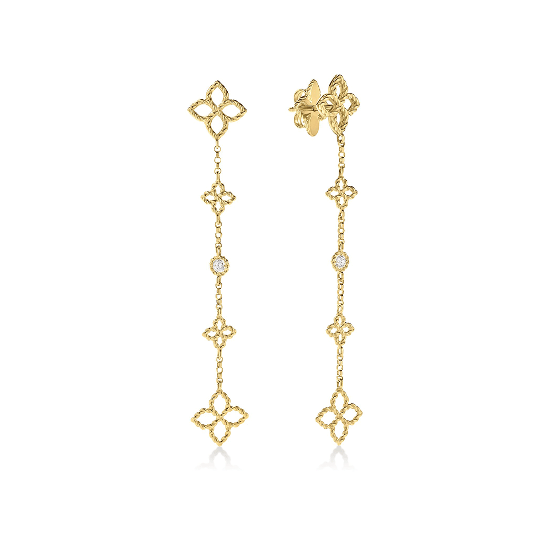Roberto Coin Principessa 18k Yellow Gold Diamond Flower Dangle Earrings