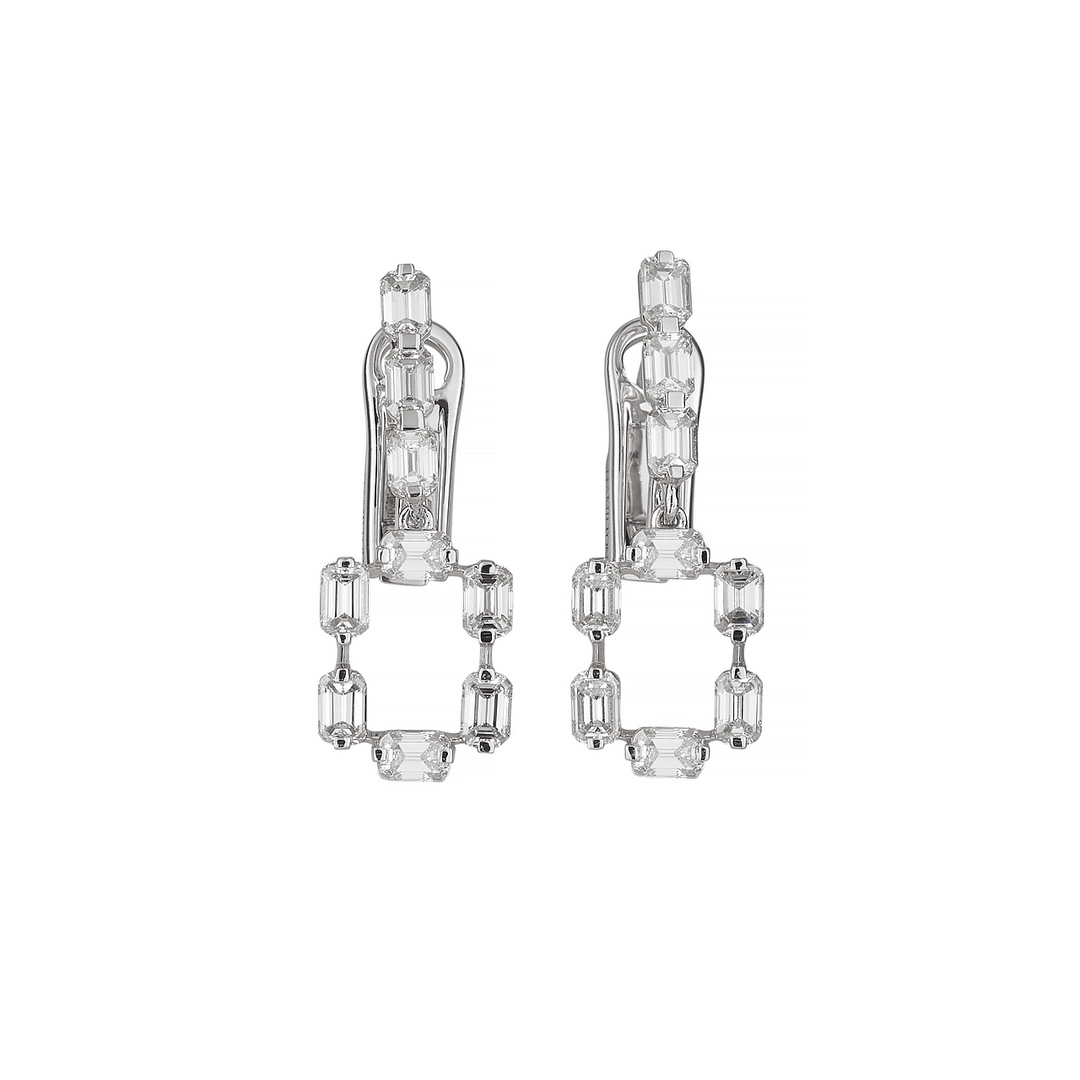 18k White Gold and Diamond Baguette 1.79 Total Weight Drop Earrings