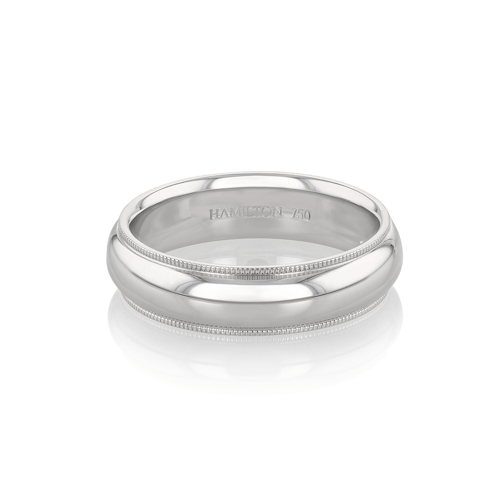 Hamilton Collection 18k White Recycled Gold 6mm Milgrain Comfort Fit Wedding Band