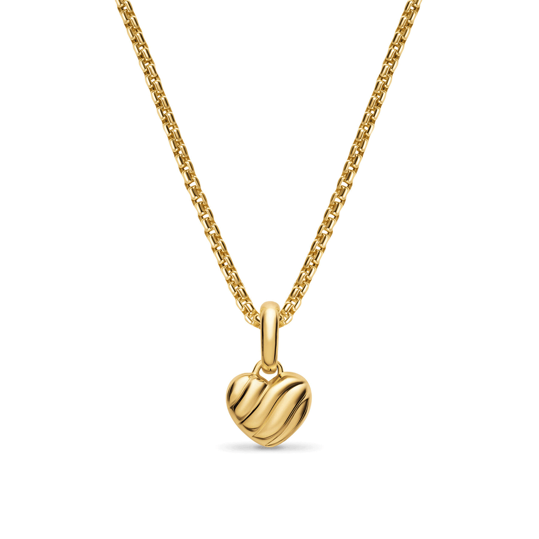 David Yurman Petite Puffy Cable Heart Amulet 18k Yellow Gold, 7.4mm