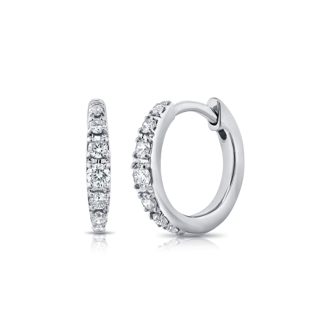 14k White Gold Mini Diamond .16 Total Weight Huggie Hoops