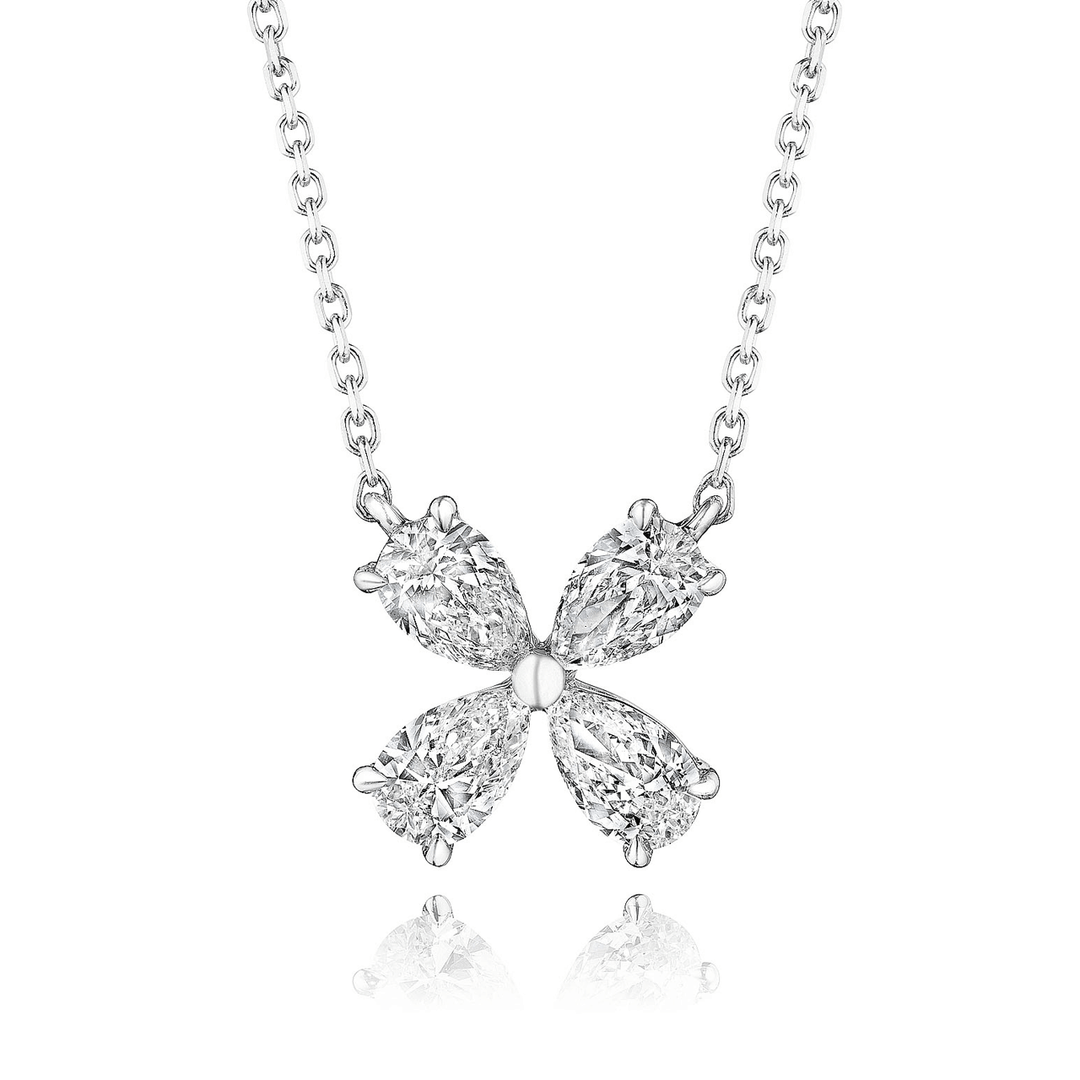 Hamilton Fleur 18k White Gold and Pear Shape Diamond 1.27 Total Weight Necklace