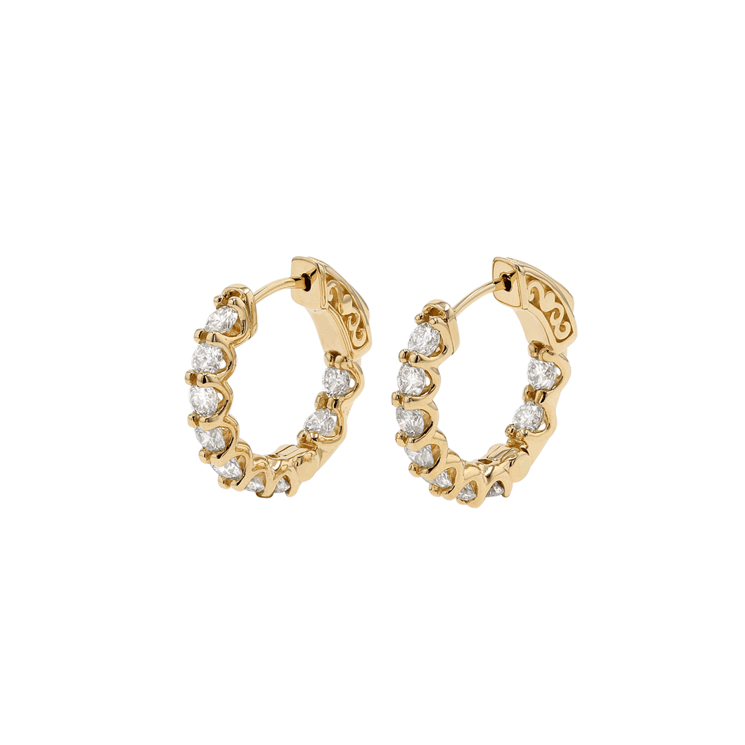 14k Gold 18mm 1.80 Total Weight Diamond In Out Hoops