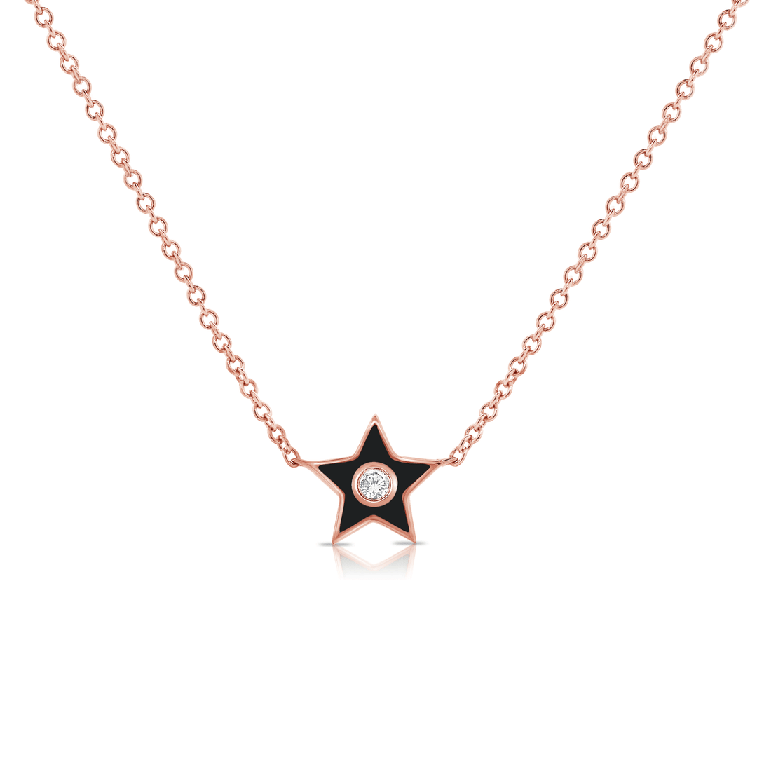 14k Rose Gold and Black Enamel Star Pendant