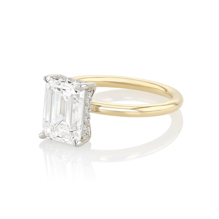 Hamilton Silhouette 18k Yellow Gold and 3.11 Total Weight Emerald Cut Diamond Engagement Ring