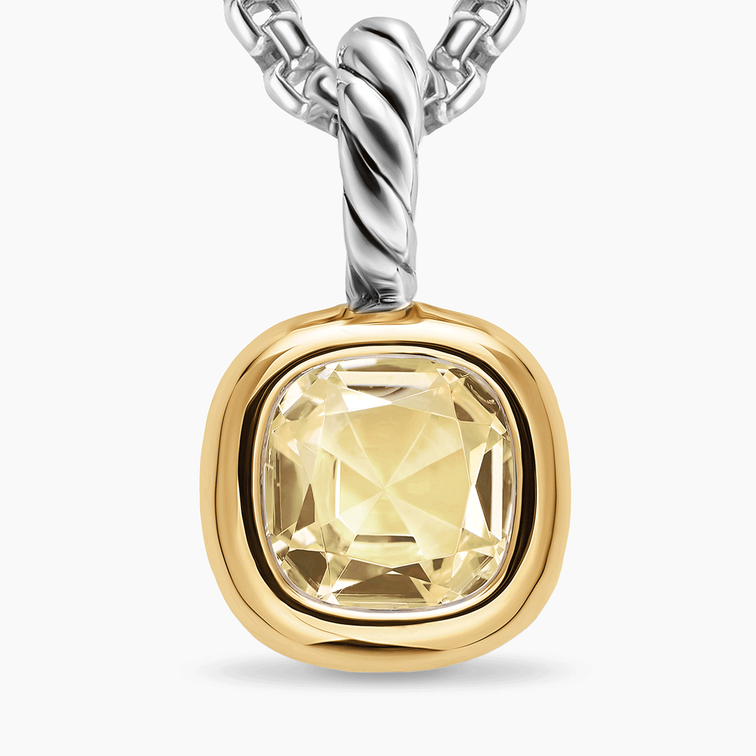 David Yurman Mini Cushion Cut Amulet Sterling Silver with 14K Yellow Gold and Champagne Citrine