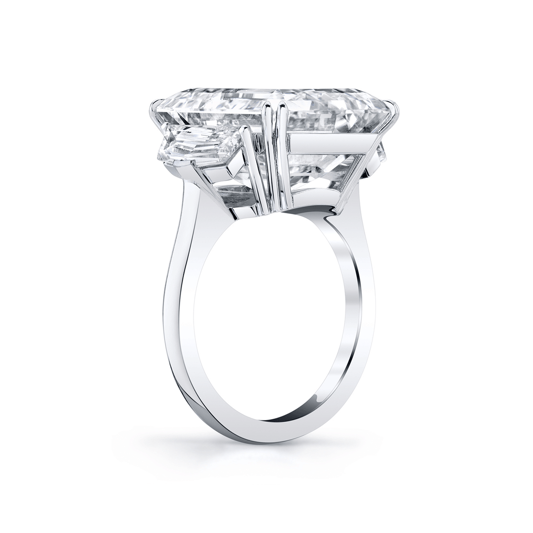 Platinum and 15.49 Total Weight Emerald Cut Diamond Three Stone Ring