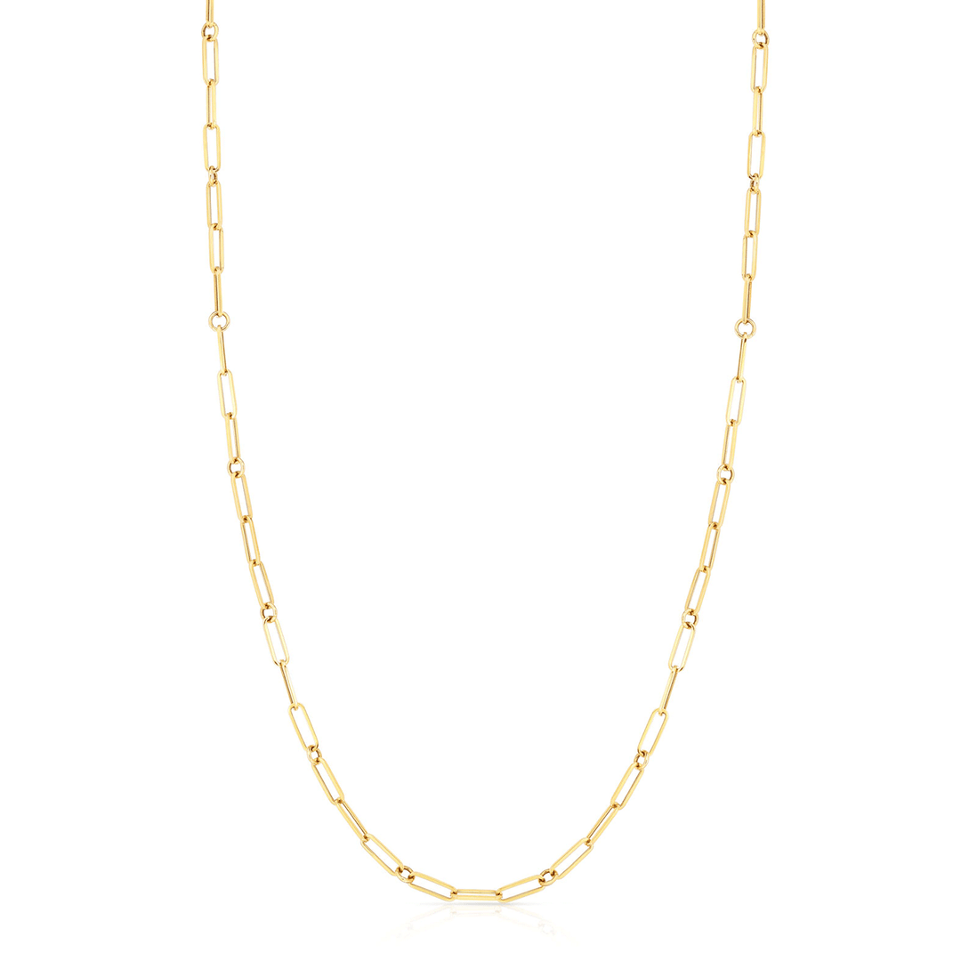 Robert Coin Designer Yellow Gold Paperclip and Round Link Chain 17 Inch Necklace