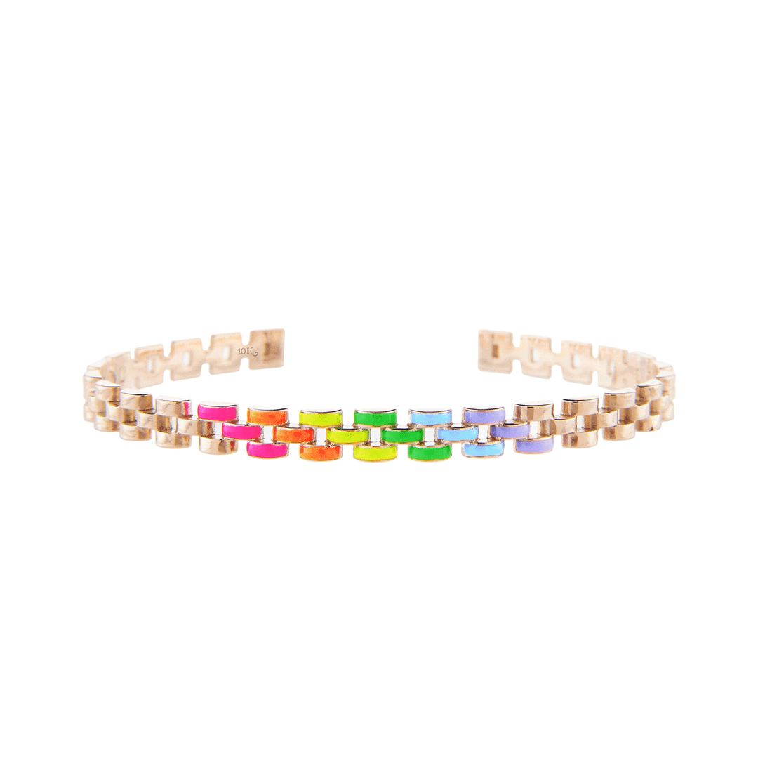 14k Yellow Gold and Rainbow Enamel Cuff Bracelet