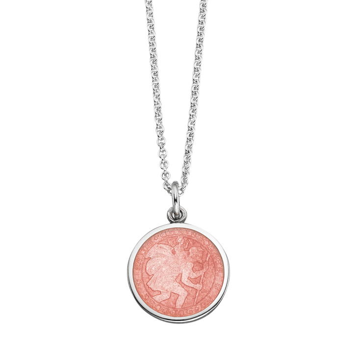 St. Christopher Pink Enamel Medal With Chain