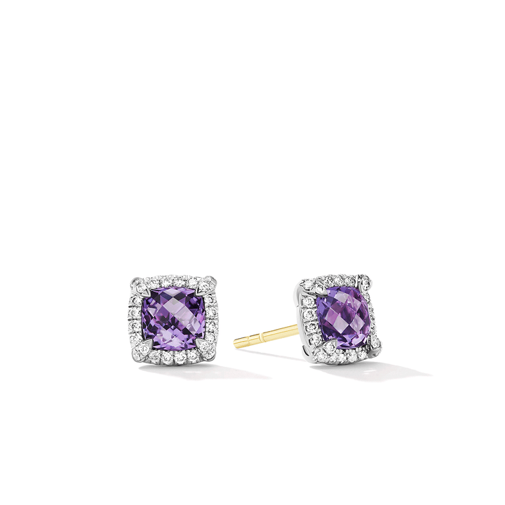 David Yurman Petite Chatelaine® Pavé Bezel Stud Earrings with Ameythst and Diamonds