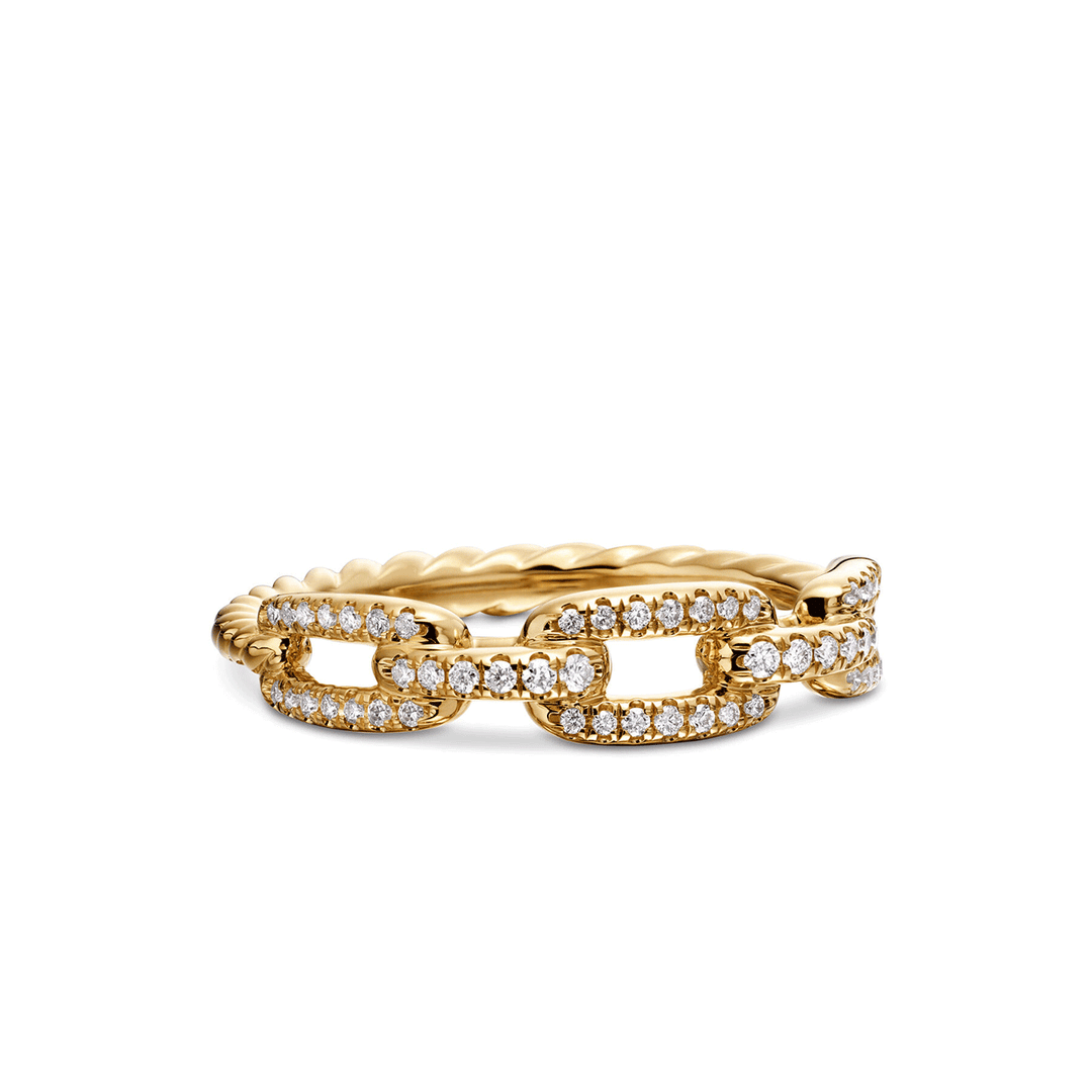 David Yurman Stax Chain Link Ring 18K Yellow Gold with Diamonds
