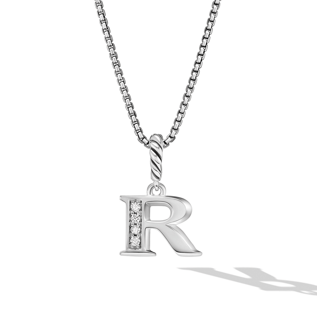 David Yurman Pavé Initial Pendant Necklace with Diamond R