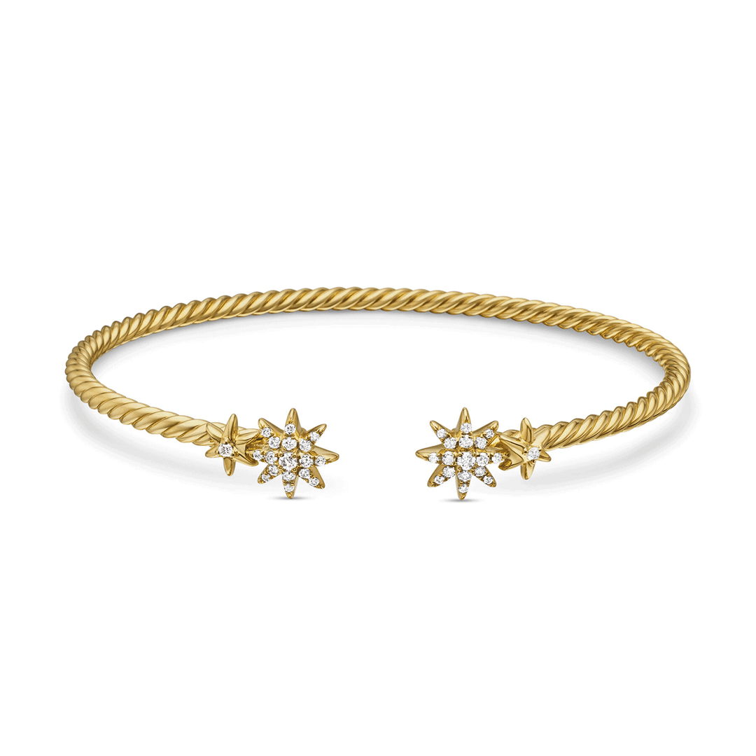 David Yurman Petite Starburst Cable Bracelet 18k Yellow Gold with Diamonds, 2.6mm