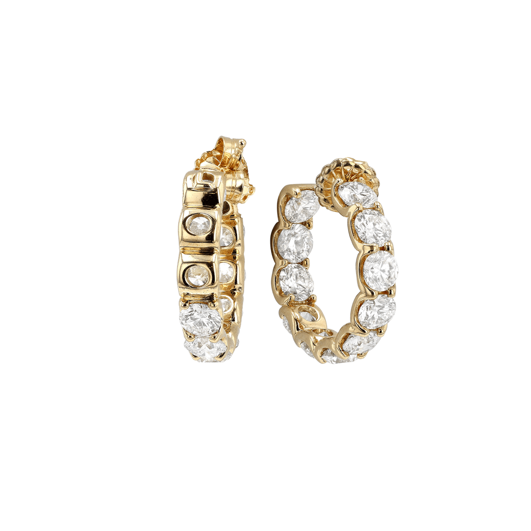 18k Yellow Gold and 7.92 Total Weight Diamond 22mm In and Out Hoops