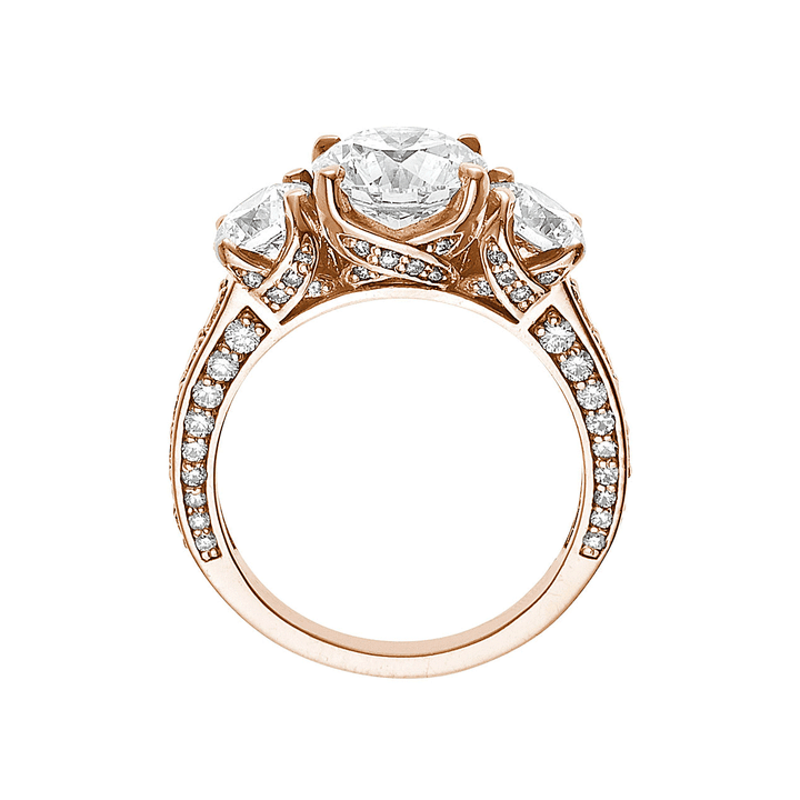 1912 3 Stone 18k Rose Gold and Diamond Engagement Mounting Ring