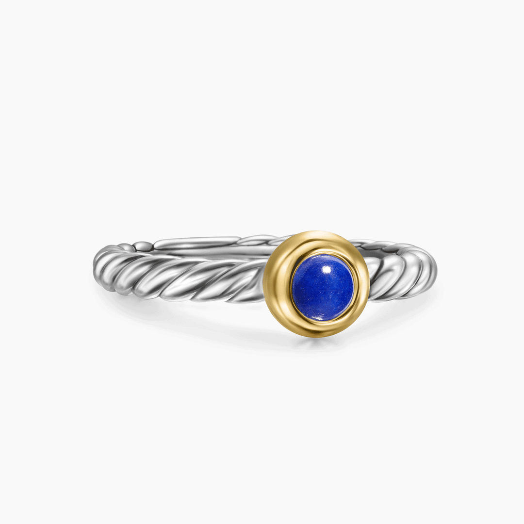 David Yurman Petite Cable Ring Sterling Silver with 14k Yellow Gold and Lapis, 2.8mm
