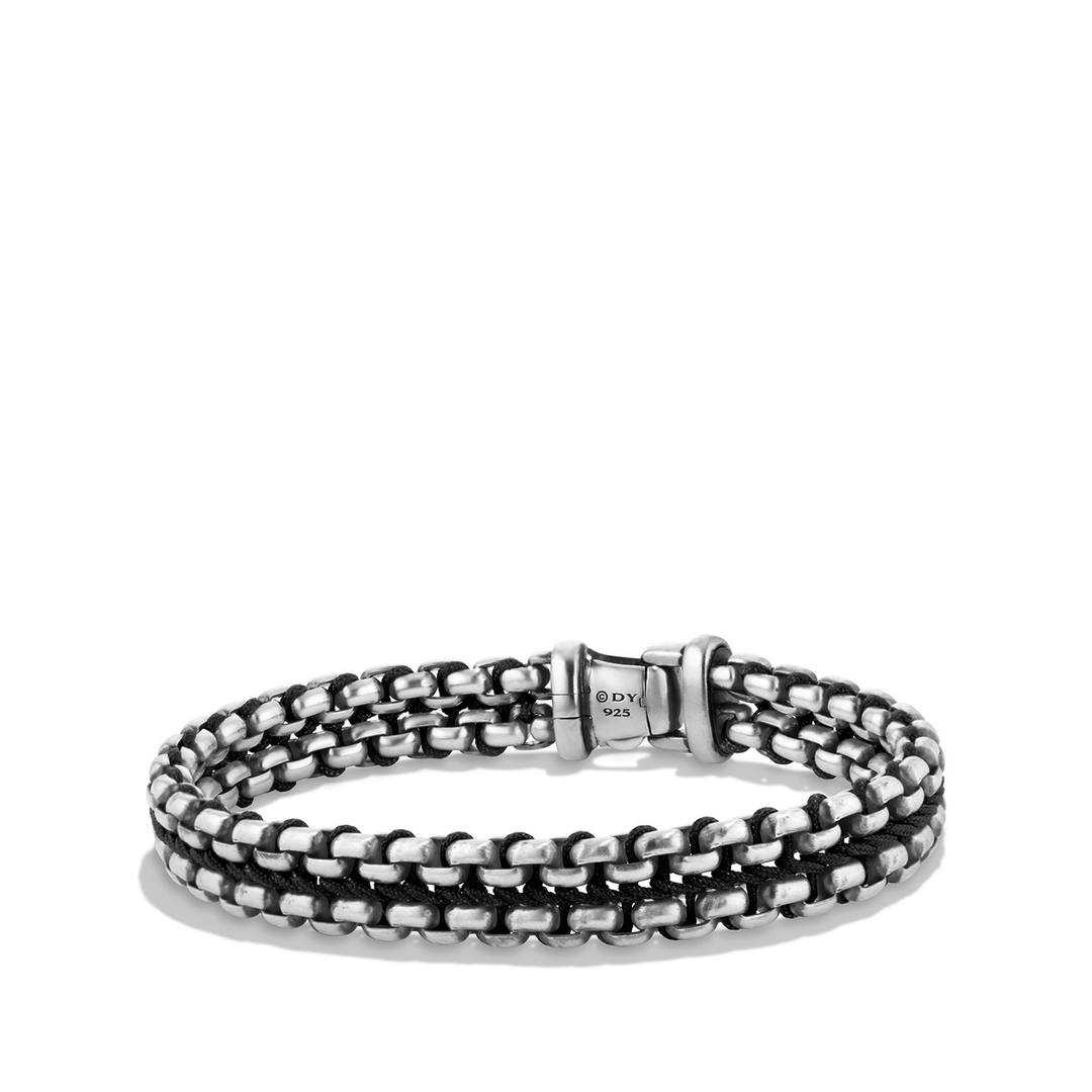 David Yurman Woven Box Chain Bracelet Sterling Silver with Black Nylon, 12mm