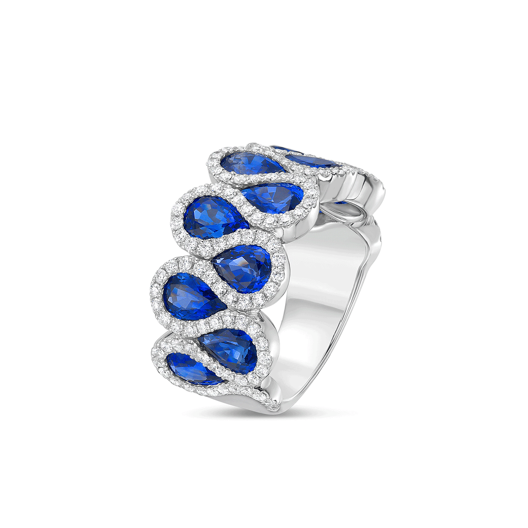 Charles Krypell 18k White Gold and 5.59 Total Weight Sapphire Diamond Ring