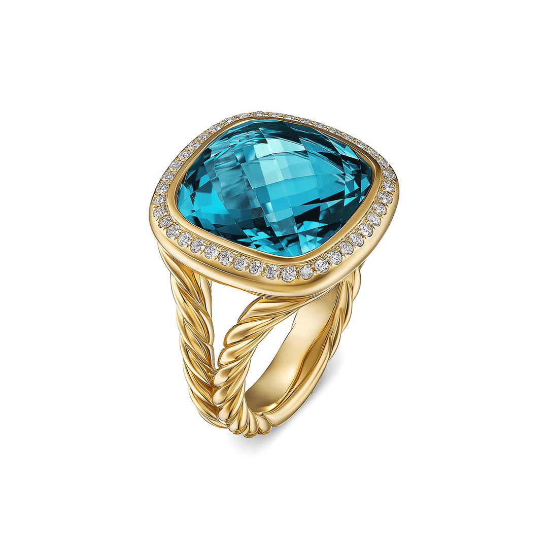 David Yurman Albion® Ring 18K Yellow Gold with Hampton Blue Topaz and Diamonds, 15mm