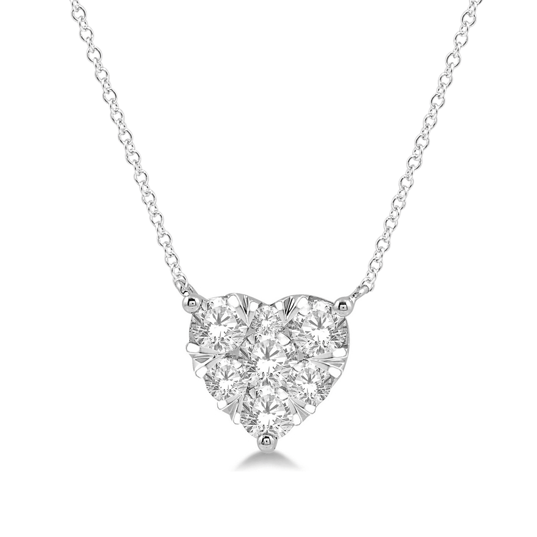 14k White Gold Celestial Heart and Diamond .50 Total Weight Necklace