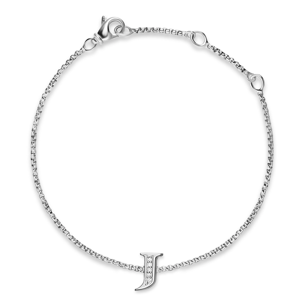 David Yurman Petite Initial Chain Bracelet Sterling Silver with Diamond J
