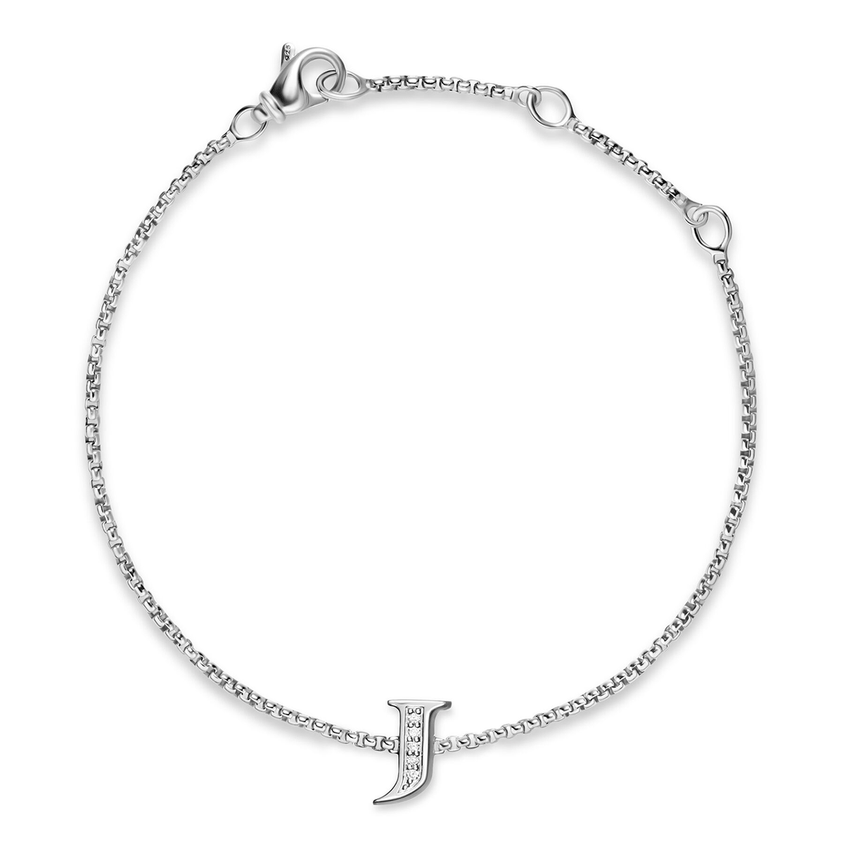David Yurman Petite Initial Chain Bracelet Sterling Silver with Diamond J