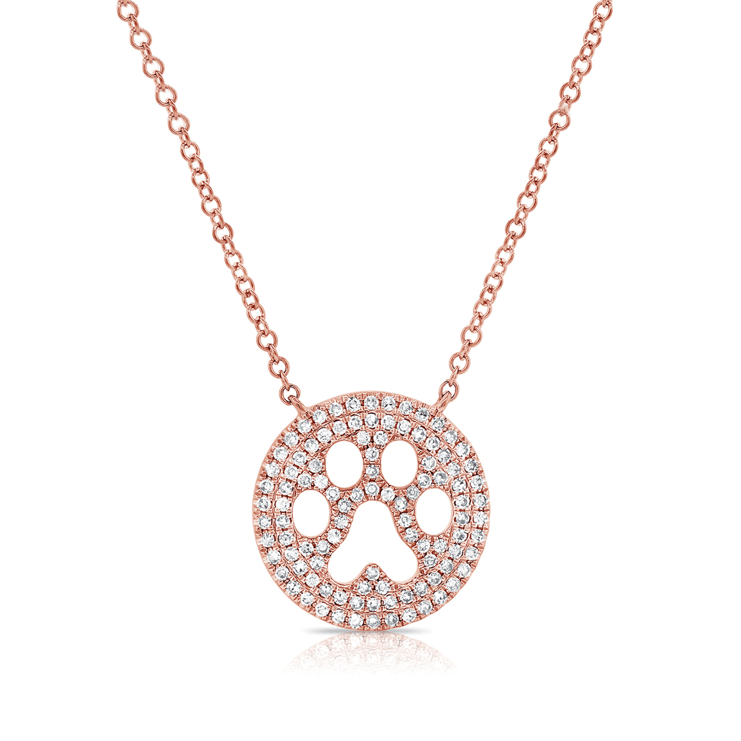 14k Gold and Diamond .22 Total Weight Paw Print Pendant