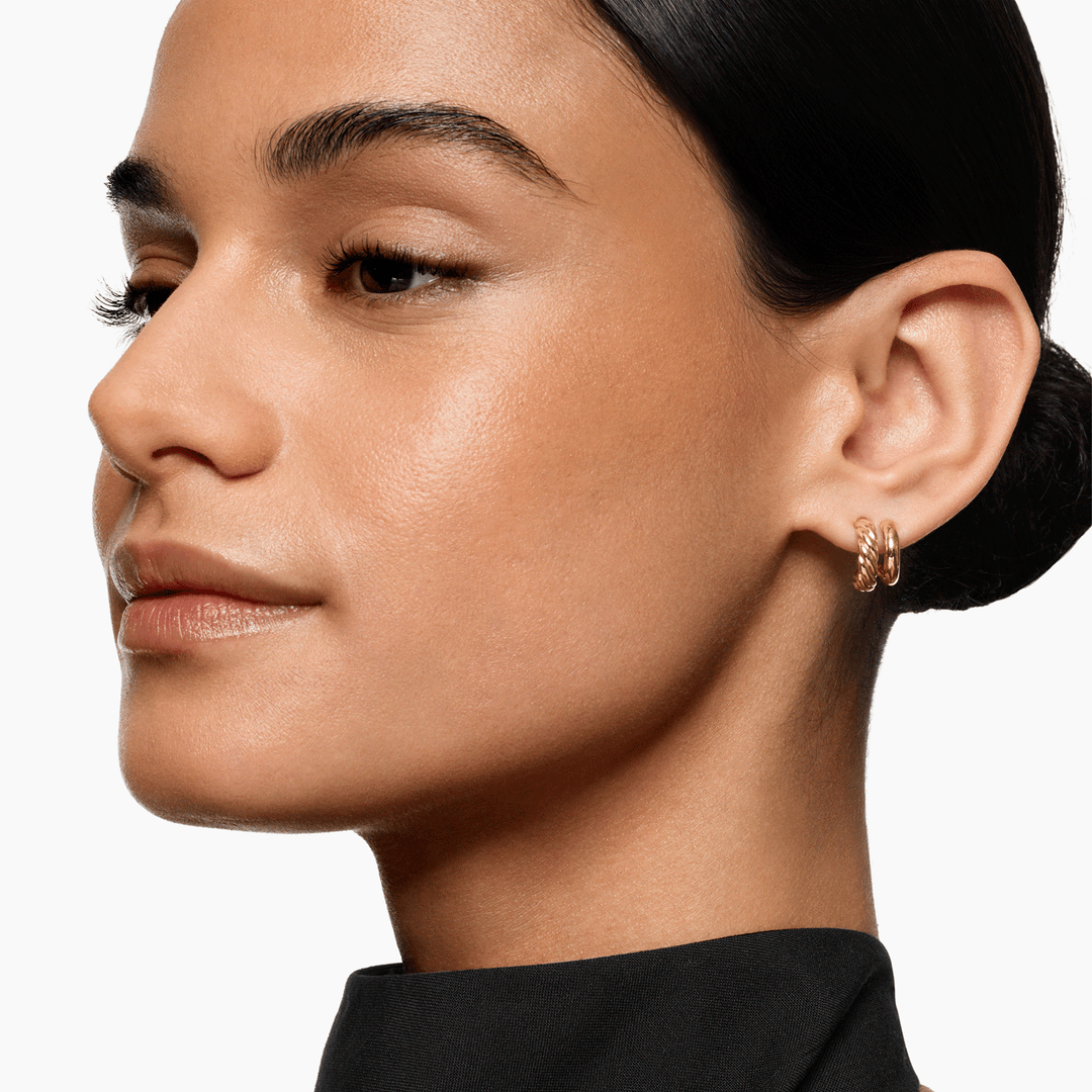 David Yurman Mercer Double Hoop Huggie Earrings 18k Yellow Gold, 13.5mm