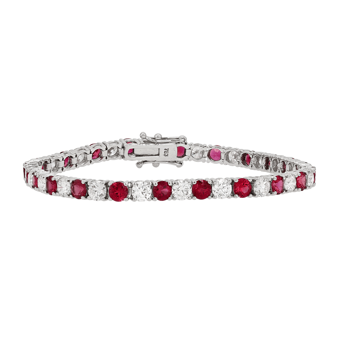 18k Gold Ruby 6.48 Total Weight and Diamond Line Bracelet